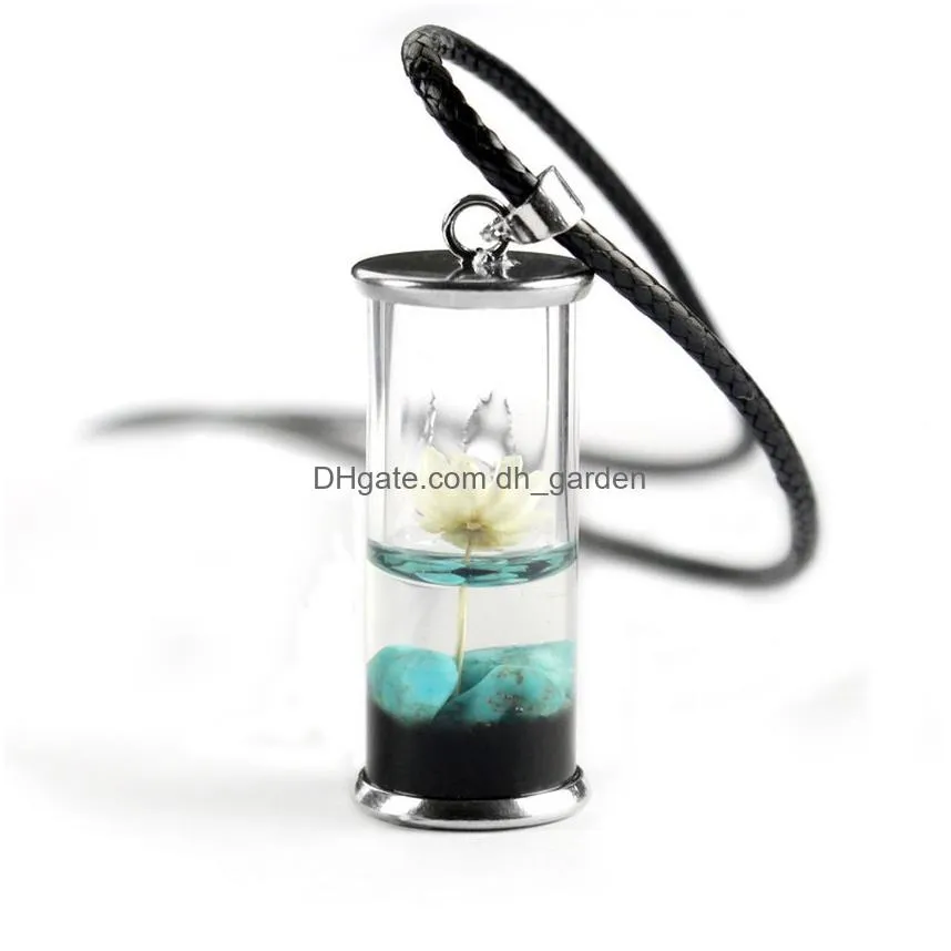 Pendant Necklaces Natural Stone Pond Flower Daisy Scenery Necklace Time Wishing Bottle Pendant Necklaces For Women Children Dhgarden Dhxbx