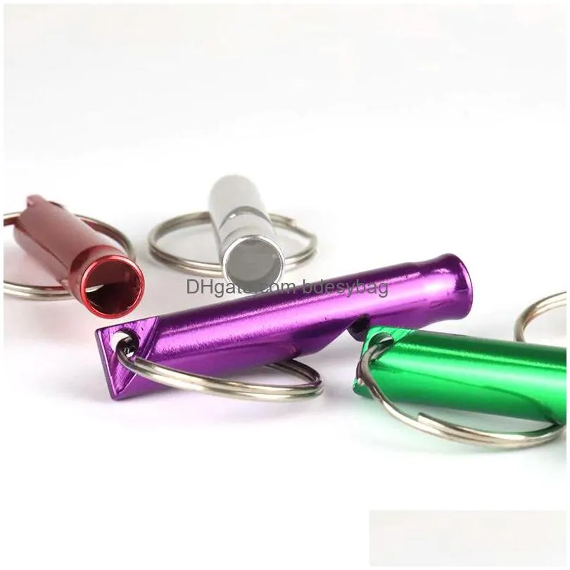 Noise Maker Outdoor Sport Tools Training Whistle Mtifunctional Aluminum Alloy Emergency Survival Whistles Keychain For Cam Hiking Drop Dh74C