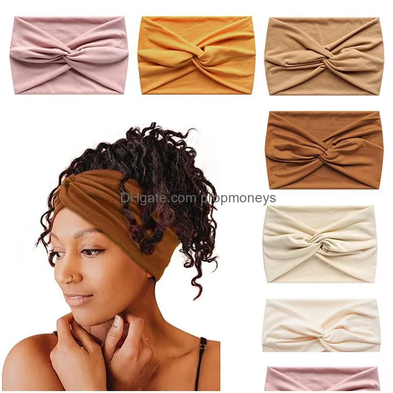 Hair Accessories Fashion Women Yoga Headbands Head Wrap Hair Band Elastic Wide Cross Turban Stretchy Girl Ladies Gym Sport Simple Plai Dh1Qn