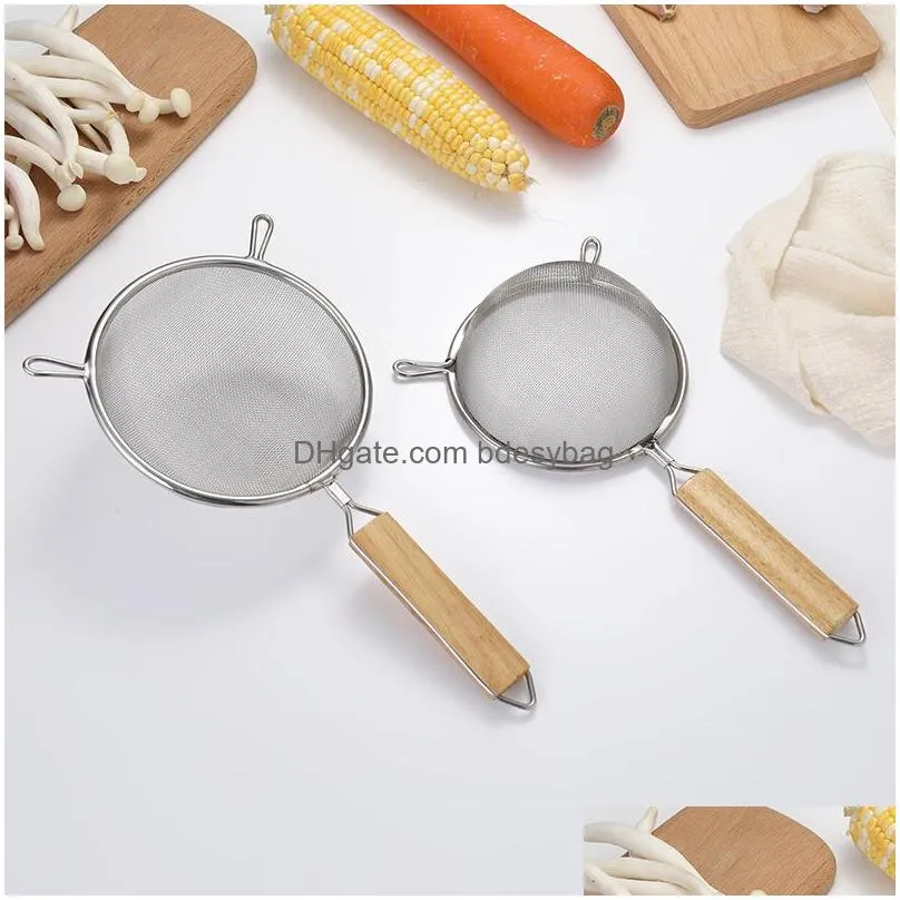 Colanders & Strainers Oil Splatter Sn Stainless Steel Fine Mesh Grease Guard With Wooden Handle For Frying Pan Tools Lx4876 Drop Deliv Dhfws