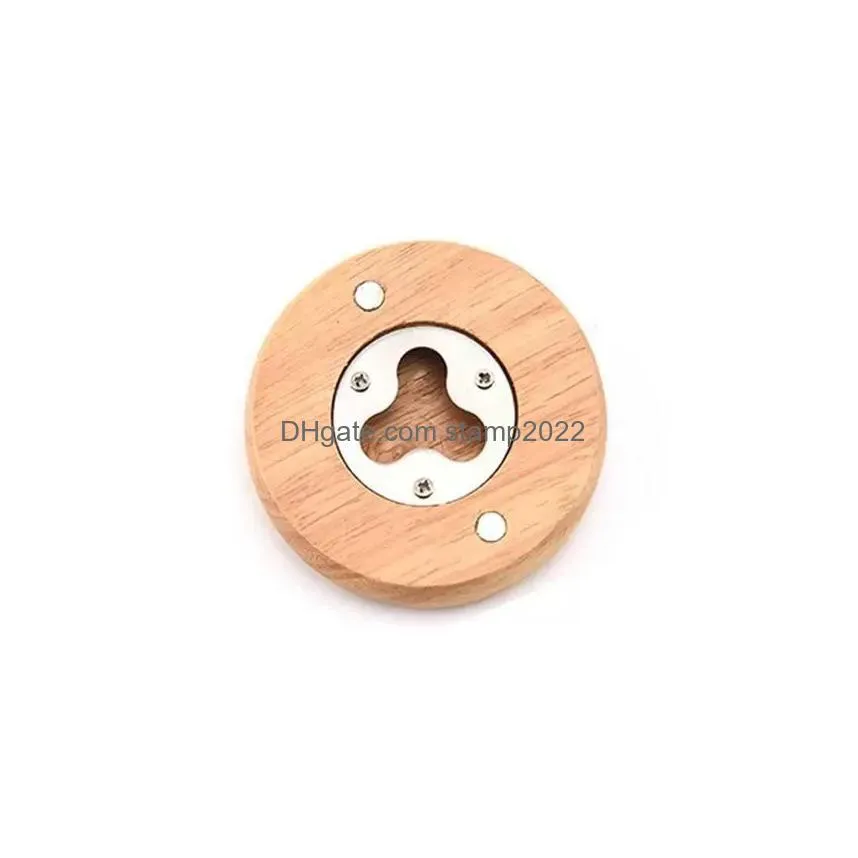  wooden round shape bottle opener coaster fridge magnet decoration beer bottle opener factory wholesale fy3743 sxjul16