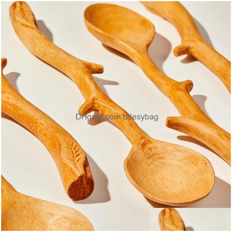 Spoons Japanese Style Wooden Spoon Special Branch Shape Long-Handled Soup Stirring Tableware For Kitchen Cookware Accessories Lx4422 D Dh9Wv