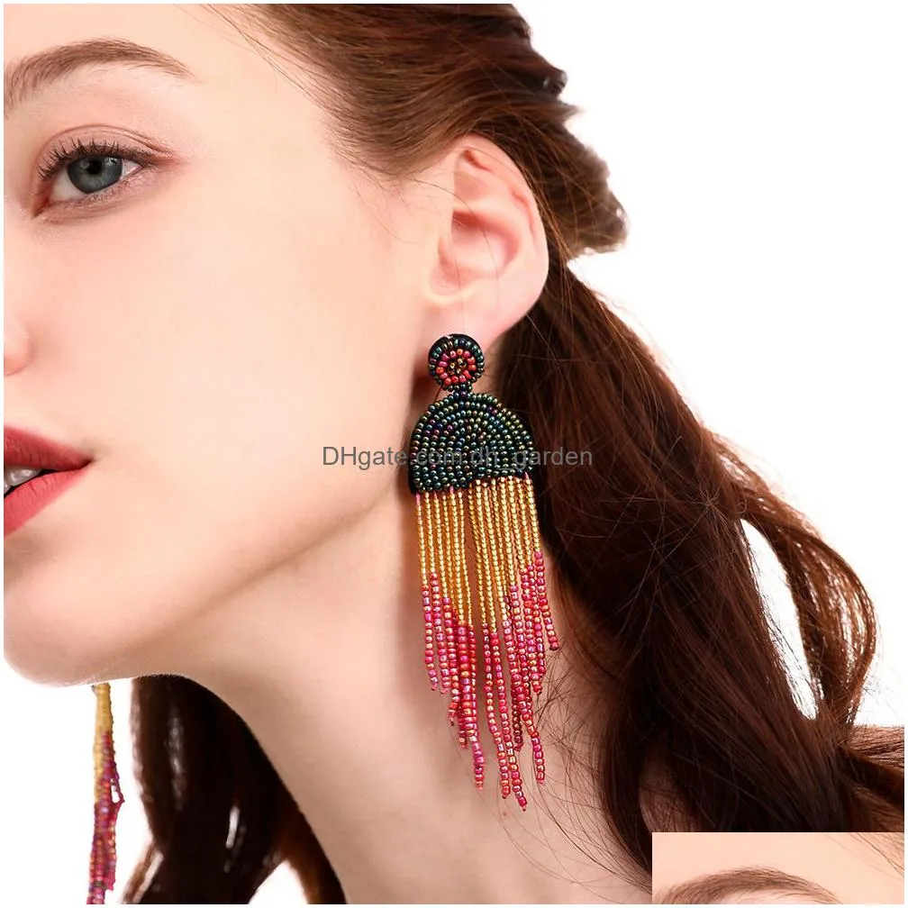 Dangle & Chandelier Fashion Earrings 2023 Bohemia Rice Beads Tassel Exaggerated Individual Seed Earring For Drop Delivery Je Dhgarden Dhgna