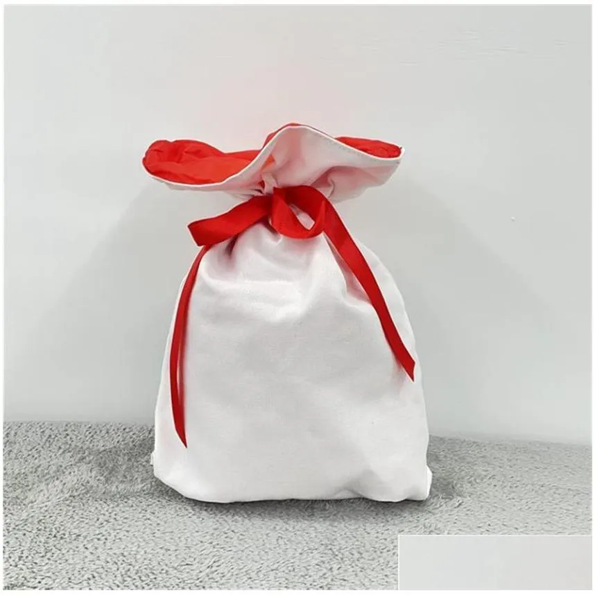 Christmas Decorations Sublimation Christmas Santa Sacks Blanks Double Layer Canvas Gift Bag Candy Bags Reusable Personalized For Xmas Dhmwr