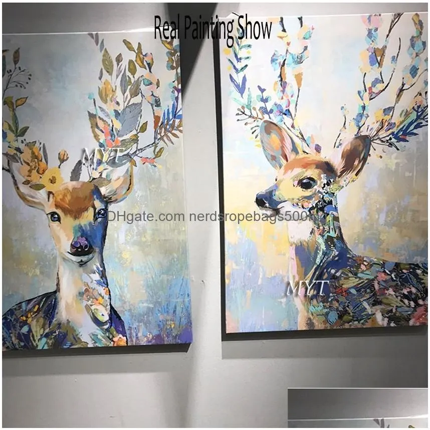 Paintings Children Room Wall Decor Abstract Deer Head Oil Painting Art Picture Unframed Selling Animal Canvas Artwork 210310 Drop Deli Dhml3