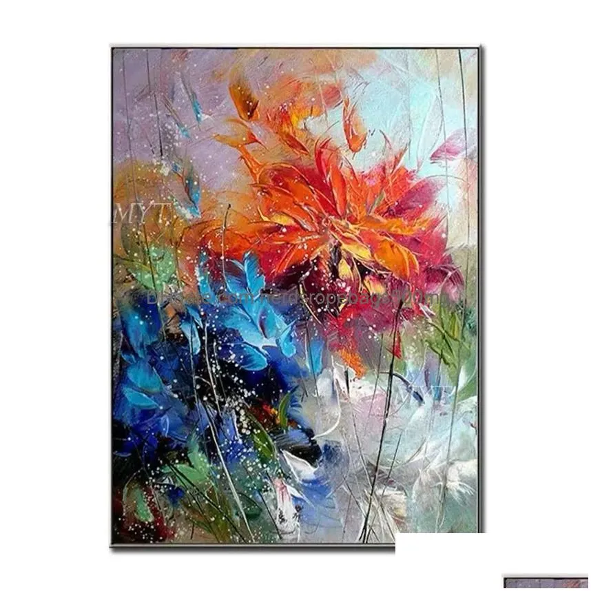 Paintings Big 100% Hand-Painted Floral Purple Abstract Oil Painting Modern Wall Art Living Room No Frame Picture Home Decoration 21031 Dhvel