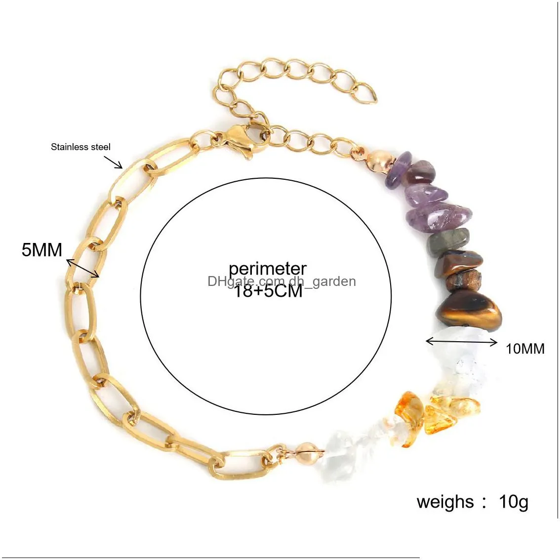 Charm Bracelets New Stainless Steel Natural Crystal Chip Stone Bracelet Adjustable Gravel Irregar Gemstone For Drop Deliver Dhgarden Dhkcb