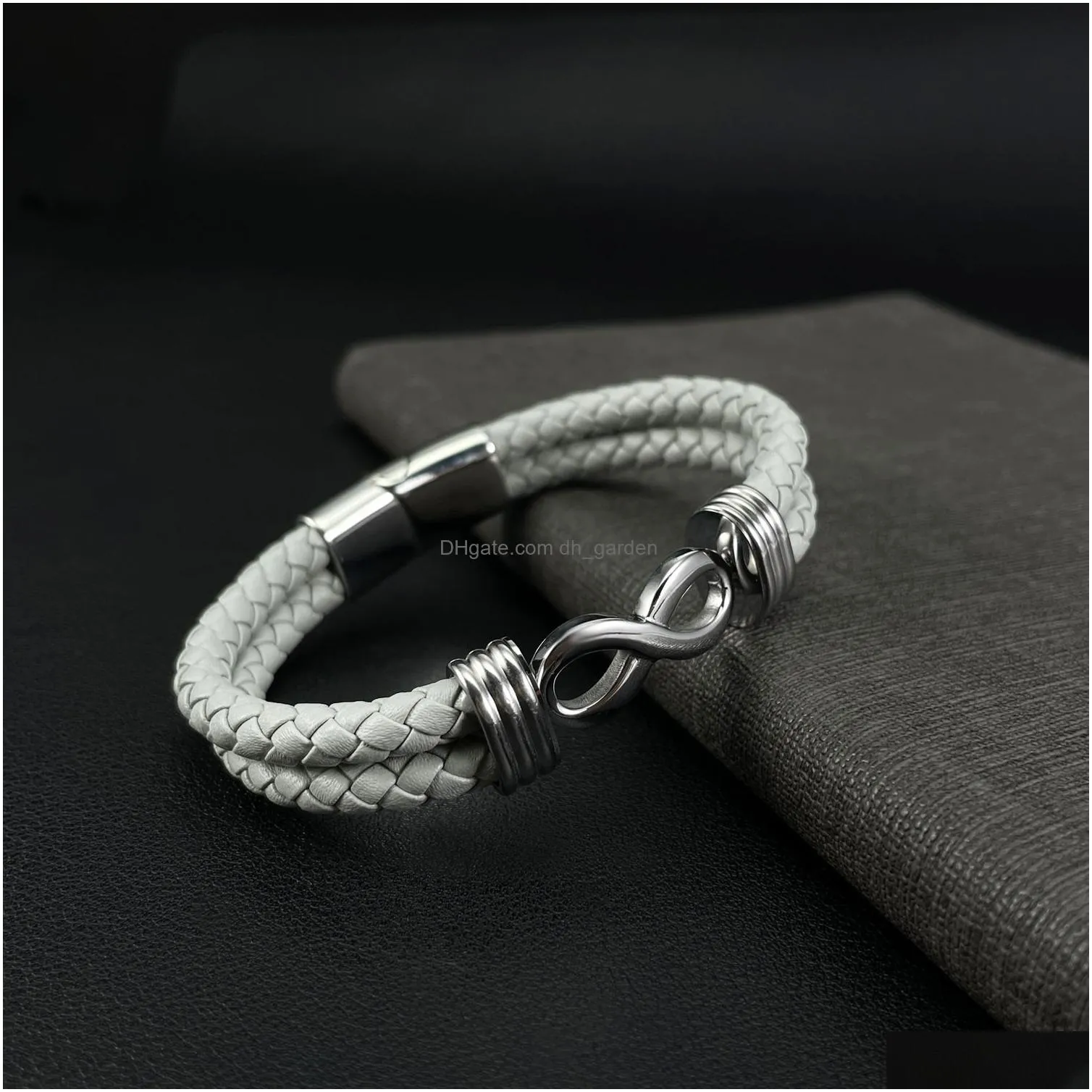 Chain Fashion Punk Double-Layer Leather Bracelet Infinite Stainless Steel Magnetic Clasp Bracelets Charm Women Men Gift Dro Dhgarden Dhcud