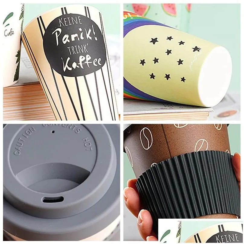 Mugs Heat Resistance Bamboo Fiber Mug Coffee With Sile Lid Tea Milk Bear Cup Drinkware Water Bottle 470Ml 231013 Drop Delivery Dhzwo