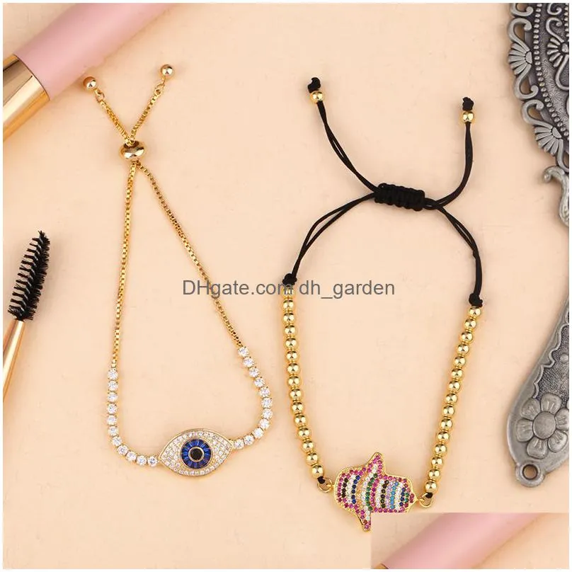 Charm Bracelets Crystal Hand Eye Bracelets Gold Pl Adjustable String Chains Diamond Women Bracelet Fashion Jewelry Will And Dhgarden Dhula