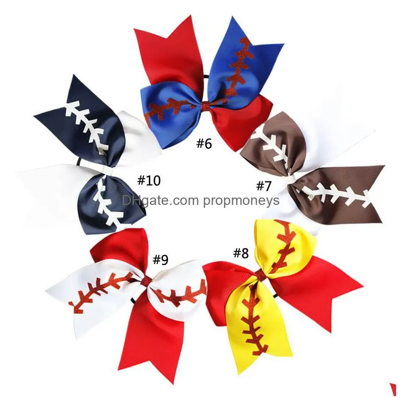 Hair Accessories 10 Colors Softball Baby Headband Girl Baseball Hairbands Rugby Bow-Knot Tail Hair Bows Cheerleading Accessories Drop Dhctw