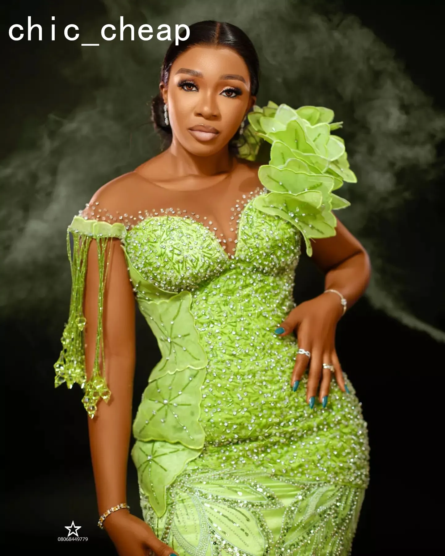 2024 Aso Ebi Green Mermaid Prom Dress Crystals Beaded Luxurious Evening Formal Party Second Reception Birthday Engagement Gowns Dresses Robe De Soiree ZJ386
