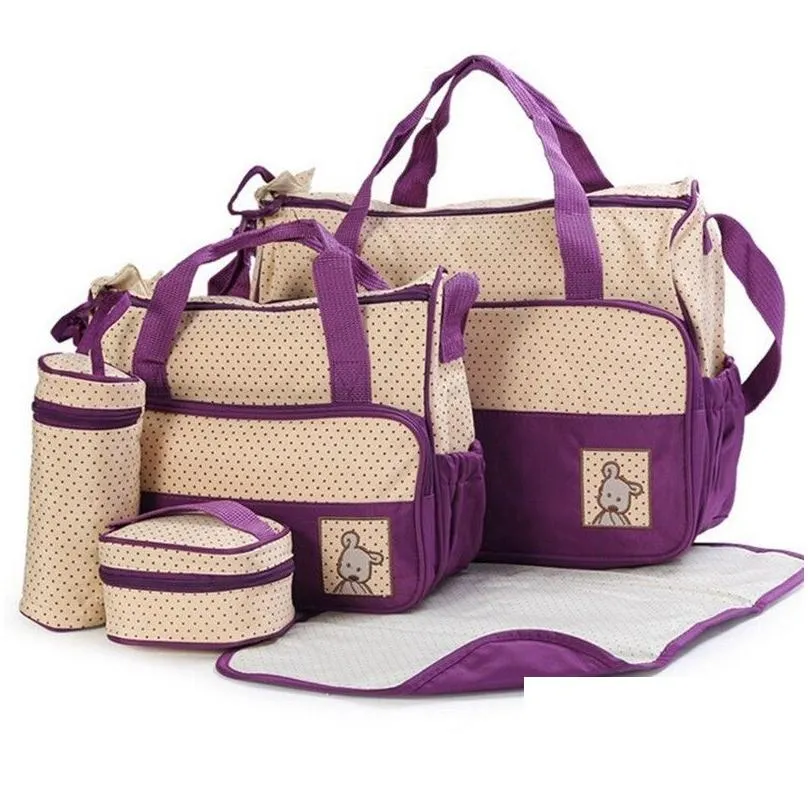 MOTOHOOD 3928517CM 5pcs Baby Diaper Bag Suits For Mom Bottle Holder Mother Mummy Stroller Maternity Nappy Bags Sets 2202222413720