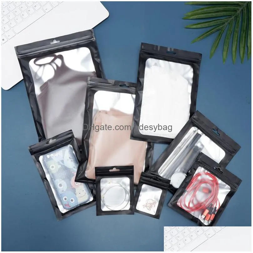 Packing Bags Black Matte Translucent Aluminum Foil Frosted Window Self Seal Bag Recloseable Snack Socks Gifts Packaging Pouches Lx4846 Dhfvu