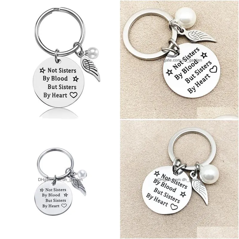 Key Rings Stainless Steel Key Rings Wing Charm Letter Not Sister Keychains For Best Friend Fashion Jewelry Gift Drop Deliver Dhgarden Dhata