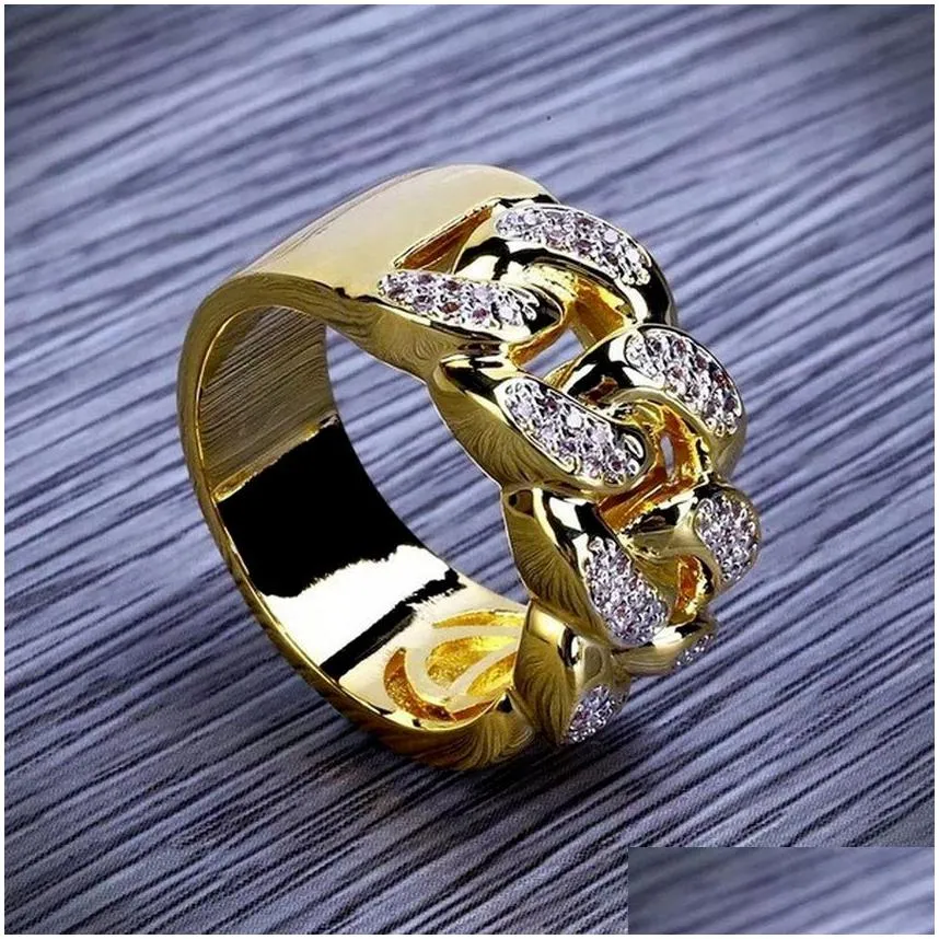 Jewelry Crytal Shape Cuban Chain Rins Band 18K Gold Ring For Men Hip Hop Fashion Jewelry Will And Drop Delivery Baby, Kids Maternity A Dhhpj
