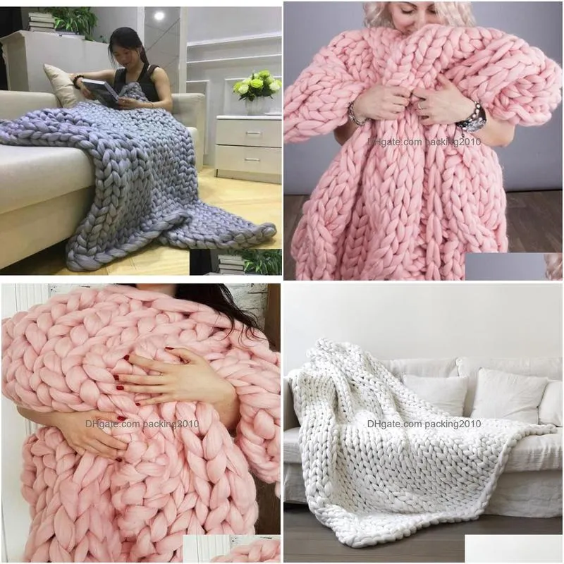 Blanket Fashion Chunky Knitted Thick Yarn Woollike Polyester Bky Winter Soft Warm Throw Drop 8287752 Drop Delivery Home Garden Home Te Dhba6