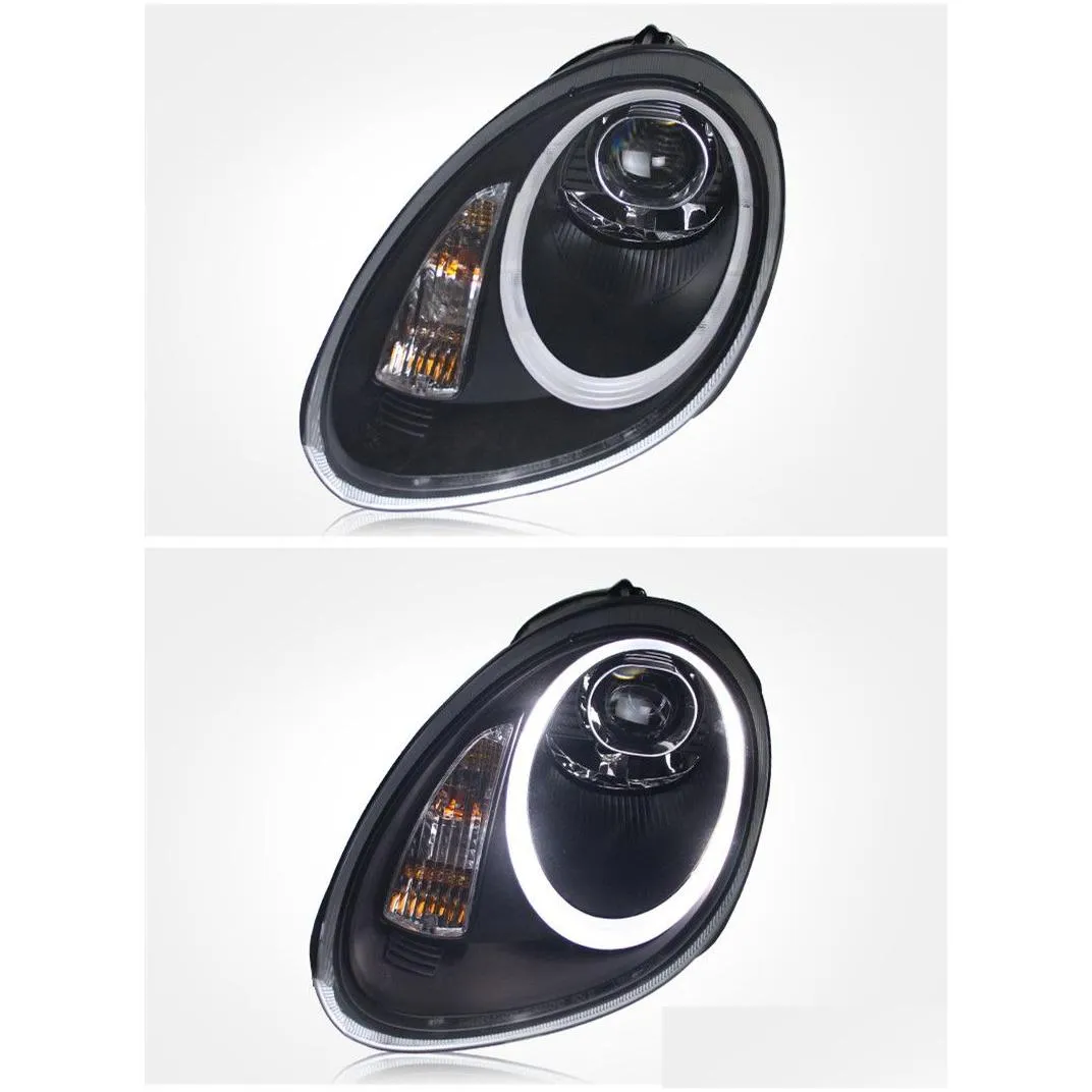 Headlight Assembly For Porsche Head Lamp Boxster 987.1 2004-2009 Cayman Upgrade LED Daytime Running Light Lens