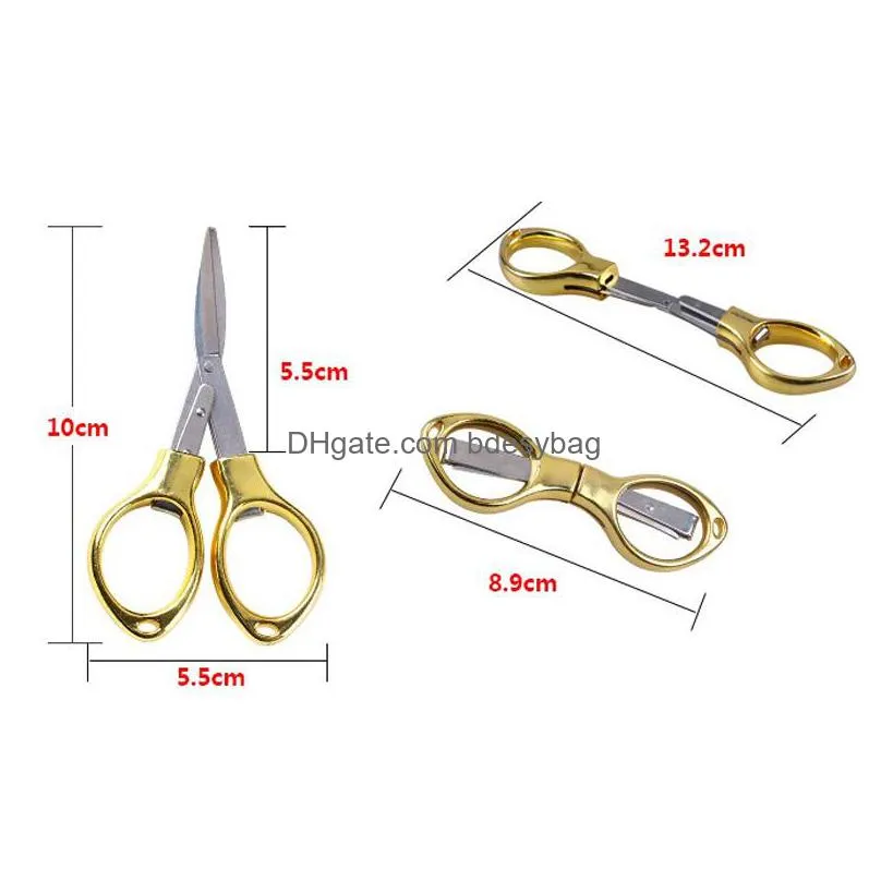 Kitchen Scissors Mtifunctional Folding Stainless Steel Fishing Scissors Travel Portable For Sewing Tools Gold Lx4788 Drop Delivery Hom Dhic7