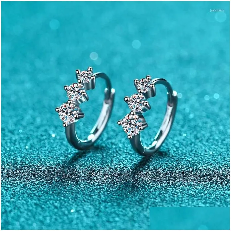 Stud Earrings LORIELE 3Stone Moissanite Huggie Hoop 925 Sterling Silver Hypoallergenic Tiny Cartilage For Women Jewelry