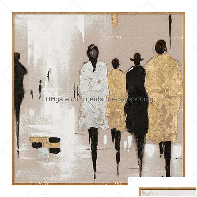 Paintings Handmade Abstract Pedestrian Art Oil Painting On Canvas Modern Paintings For Living Room Decor Pictures 210310 Drop Delivery Dh9L0