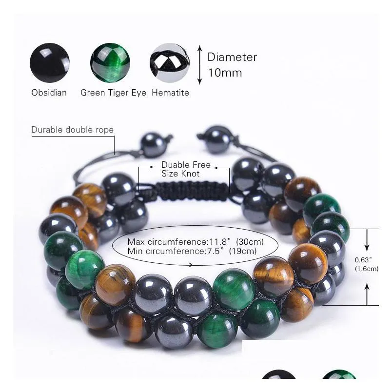 Jewelry 10Mm Blue Tiger Eye Stone Bracelet Double Layer Beaded Braided Adjustable Hematite Magnet For Men Drop Delivery Baby, Kids Mat Dh7Ky