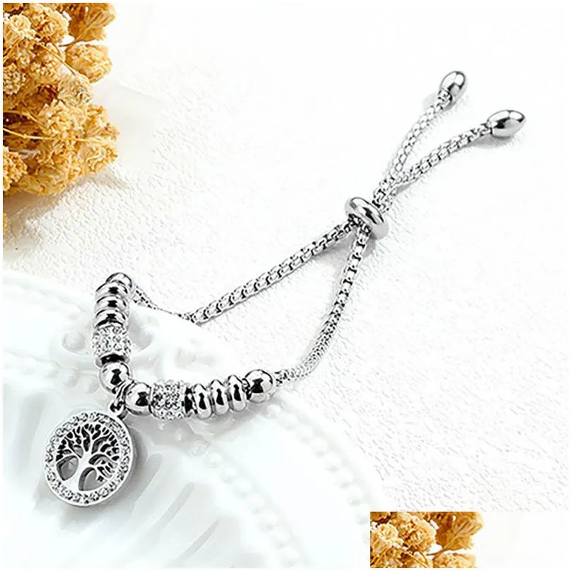 Jewelry Titanium Steel Inlay Diamond Crystal Bracelets Tree Of Life Bracelet Stainless Adjustable Womens Bangle Drop Delivery Baby, Ki Dhsnt