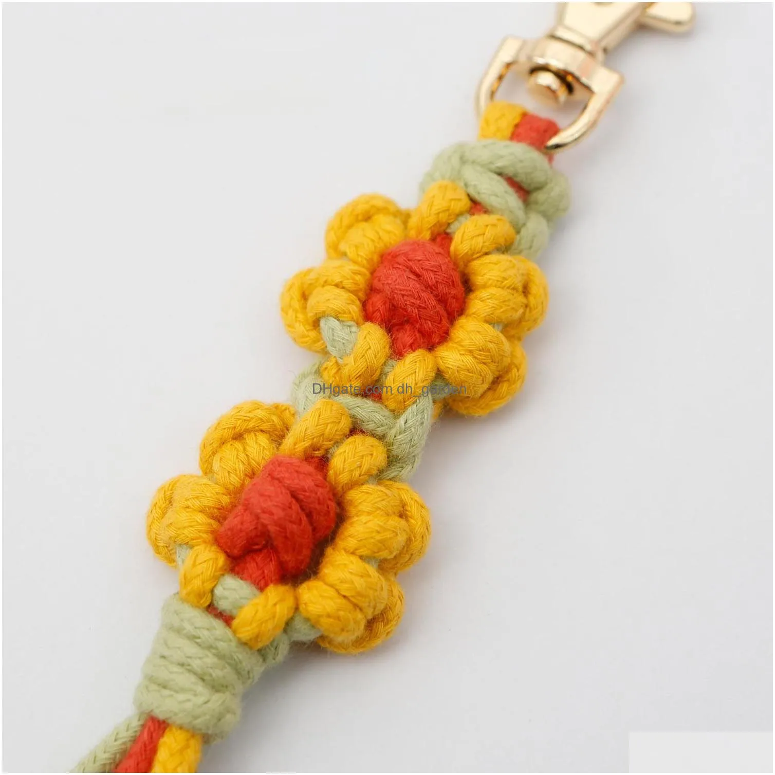 Key Rings Bohemia Tassel Diy Hand-Woven Bag Pendant Keychain Flower Chrysanthemum Cotton Rope Handmade Keyring Drop Delivery Dhgarden Dhv19