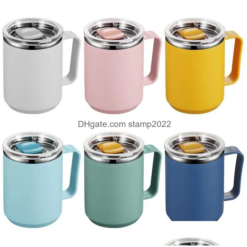 15oz double wall stainless steel mug with handle and lid portable insulated cup for outdoor traveling drinking water tea 