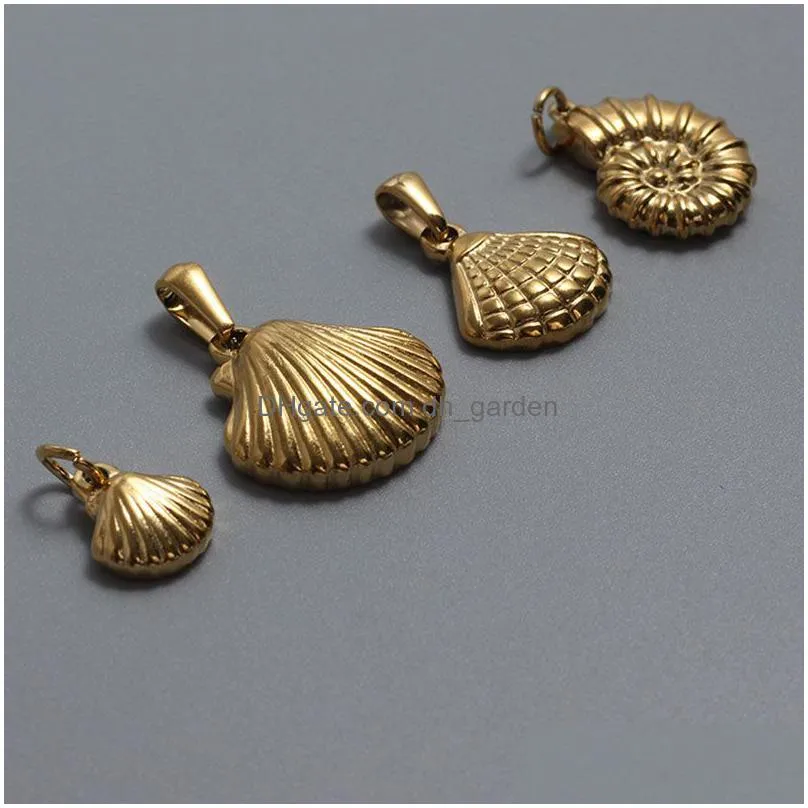 Pendant Necklaces Titanium Steel Shell Conch Scallop Shape Pendant Vacuum Electroplating Stainless Gold Plated Charm For Diy Dhgarden Dh0Ss