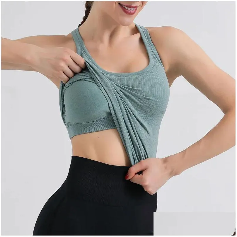 Bra Gym Yoga Summer Backless Crop Top Women Crew Neck With Off Shoder Y Tank Tops Fitness Cami Casual Drop Delivery Dh9Lw