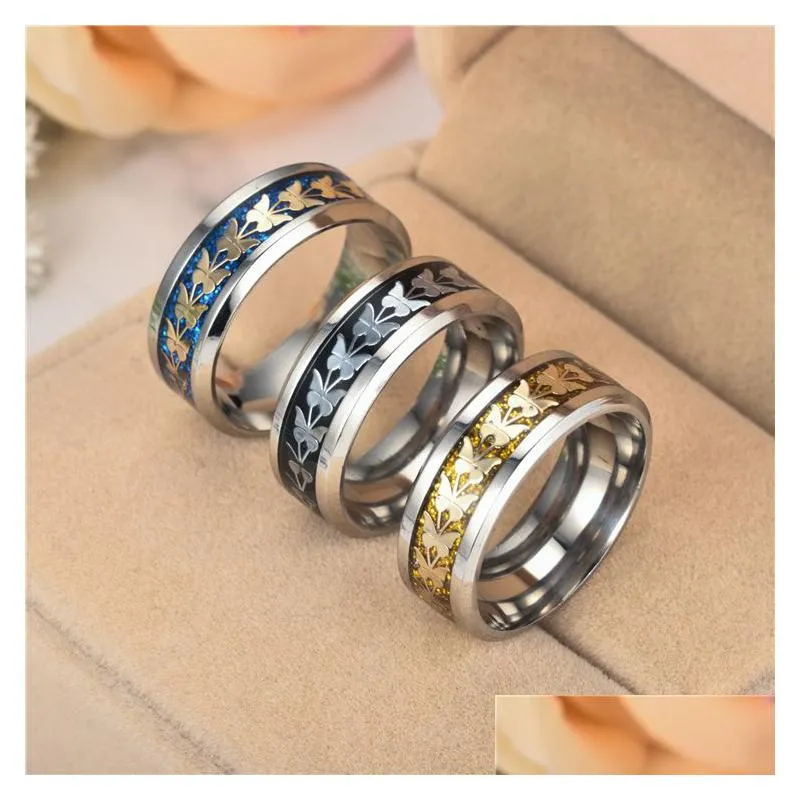 Jewelry Stainless Steel Butterfly Rings Band Gold Sequin Ring Engagement Wedding Women Mens Fashion Hip Hop Jewelry Drop Ship Drop Del Dhm5E