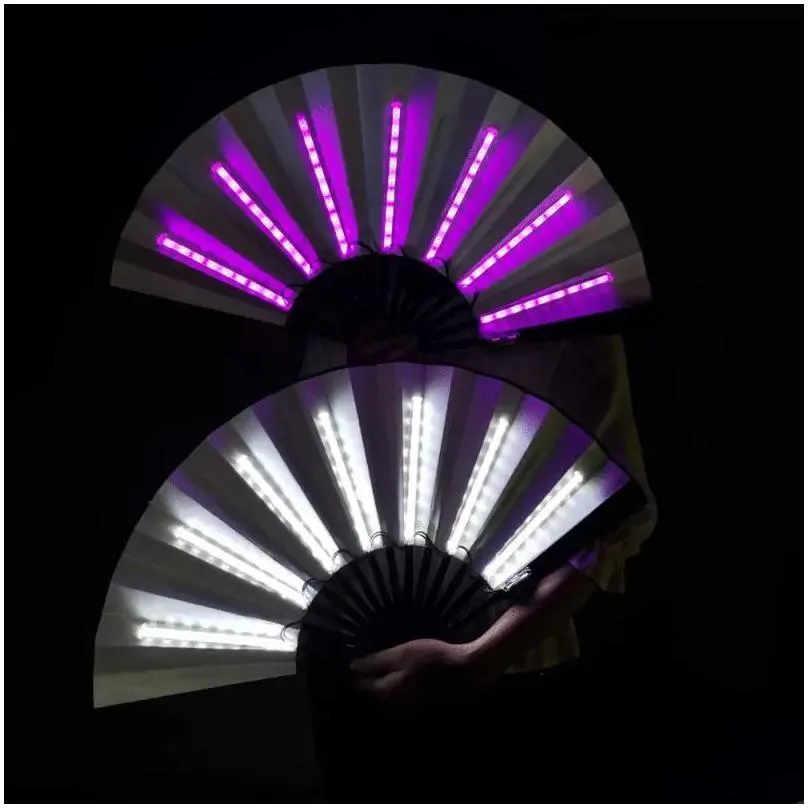 Party Decoration 1Pc Luminous Folding Fan 13Inch Led Play Colorf Hand Held Abanico Fans For Dance Neon Dj Night Clubparty Drop Delive Dhykm