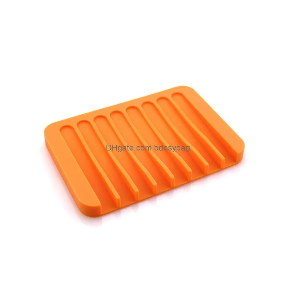 Soap Dishes Anti-Skid Sile Soap Dish Holder Tray Storage Rack Plate Box Bath Shower Container Bathroom Accessories Drop Delivery Home Dh8Jd