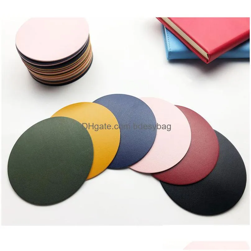 Mats & Pads Pure Color Tea Cup Pad Simple Creative Round Coaster Non Slip Waterproof Pu Leather Coffee Heat Insation Lx5203 Drop Deliv Dh62C
