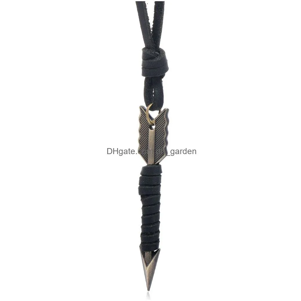 Pendant Necklaces Adjustable Leather Chain Necklaces Weave Bow Arrow Necklace Pendant For Women Men Punk Fashion Jewelry Gif Dhgarden Dhbuy