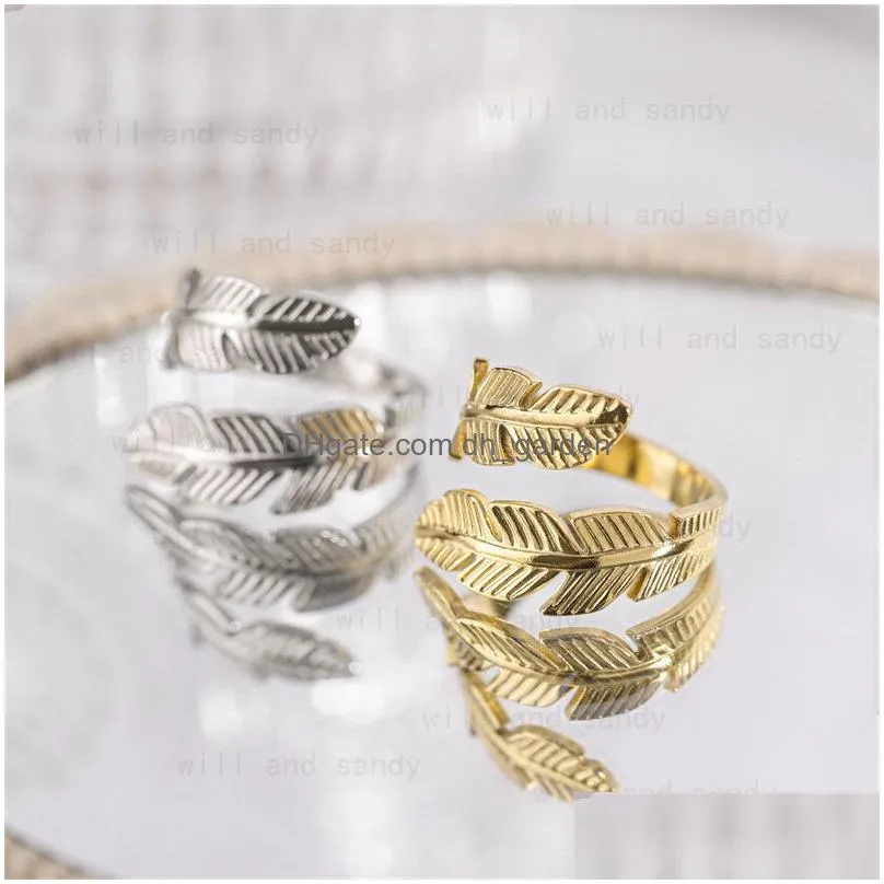 Band Rings Stainless Steel Angel Wing Feather Ring Band Adjustable Wrap Hip Hop Rings For Women Men Fashion Fine Jewelry Wi Dhgarden Dhyua