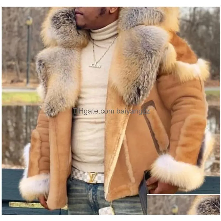 mens leather faux solid short fluff men fur coat high quality stand collar retro comfort fashion travel commuting