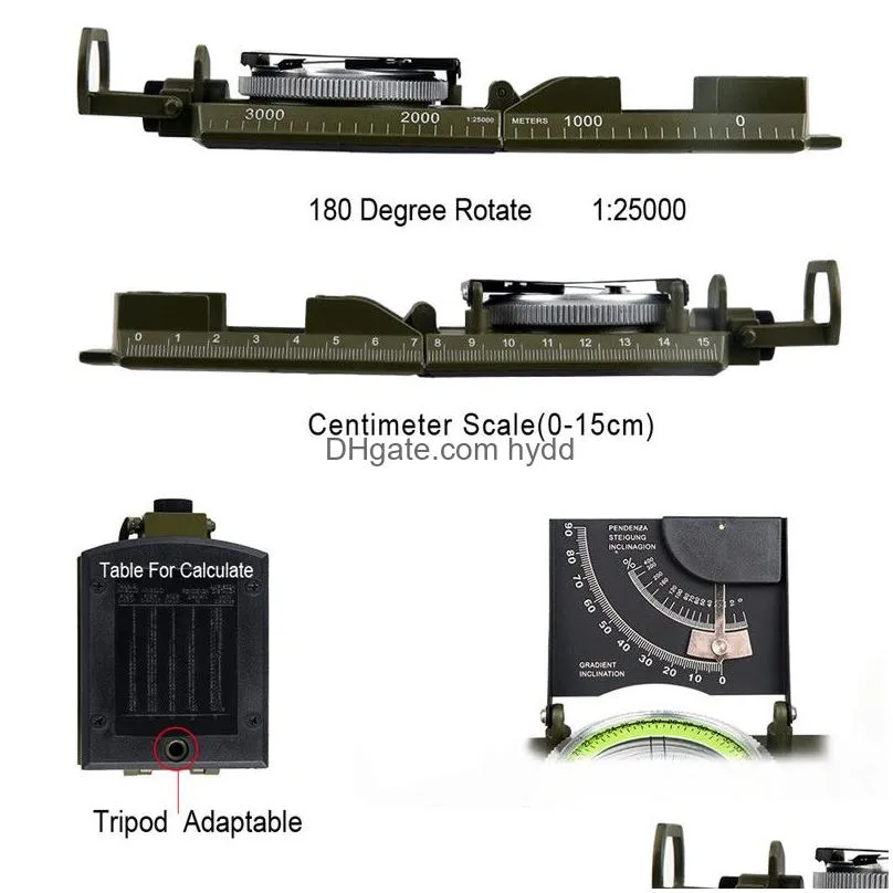 multifunctional compass all metal military waterproof high accuracy compass with bubble level for outdoor camping hiking