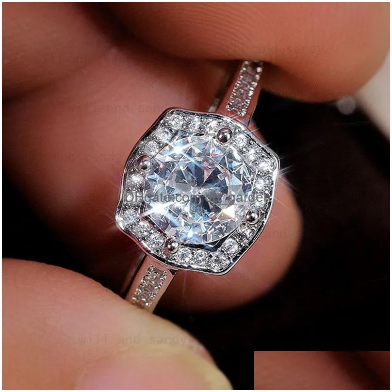 Solitaire Ring Bride Bling Square Zircon Diamond Ring Solitaire Engagement Wedding Rings For Women Girls Fashion Fine Jewel Dhgarden Dhrir