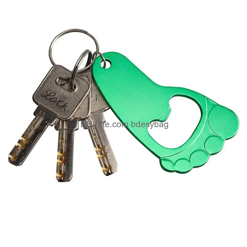 Openers Aluminium Alloy Foot Shape Bottle Opener With Keychain Key Tag Chain Ring Accessories Lx5535 Drop Delivery Home Garden Kitchen Dh8Fw