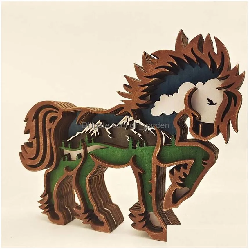Other Home Decor 3D Horse Craft Laser Cut Wood Material Home Decor Gift Art Crafts Wild Forest Animal Table Decoration Statu Dhgarden Dhizy