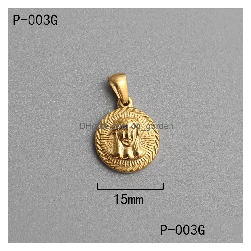 Pendant Necklaces Titanium Steel Roman Coin Pendant Vacuum Electroplating Stainless Gold Plated Charm For Diy Jewelry Making Dhgarden Dhzeu
