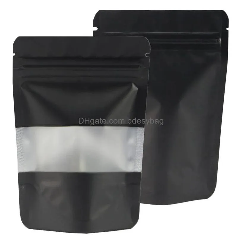 Packing Bags Heat Seal Zipper Package Bags Aluminum Foil Mylar Tear Notch Matte Black Stand Up Bag With Window Wholesale Lx4833 Drop D Dhkjn