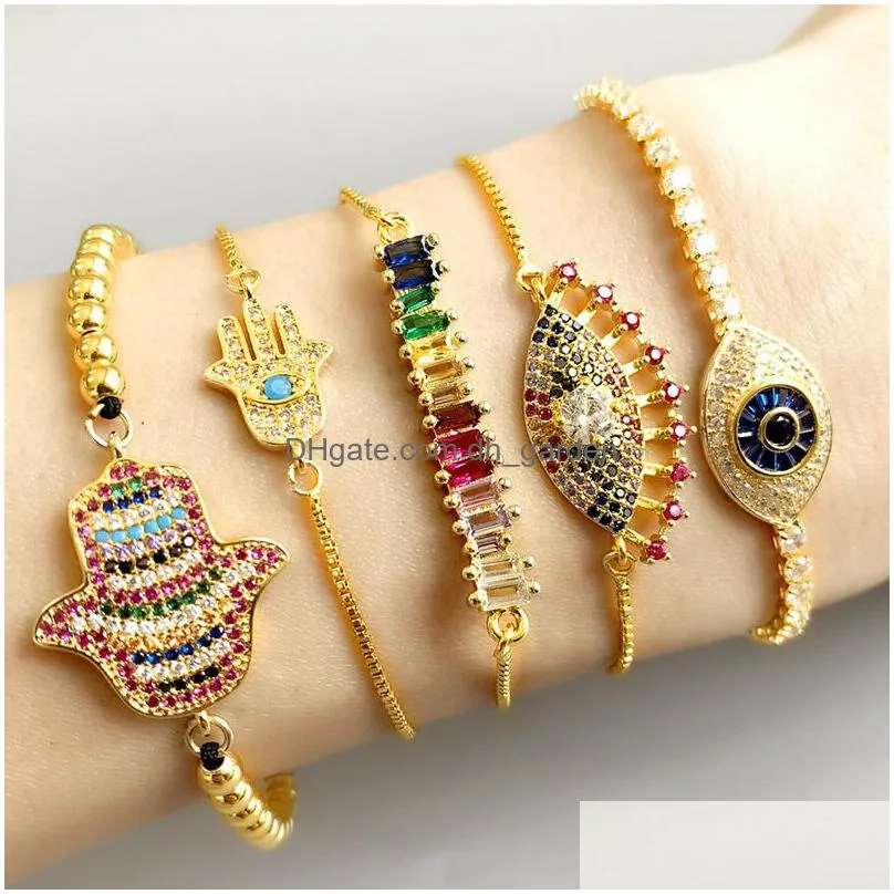 Charm Bracelets Crystal Hand Eye Bracelets Gold Pl Adjustable String Chains Diamond Women Bracelet Fashion Jewelry Will And Dhgarden Dhula