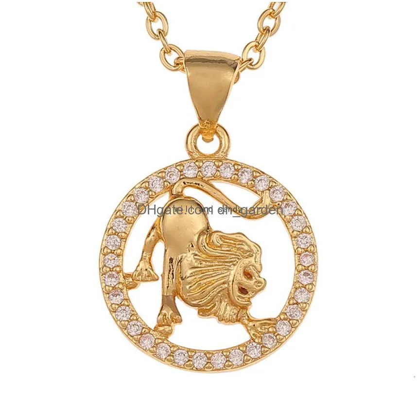 Pendant Necklaces 12 Zodiac Sign Necklace Gold Chain Animal Coin Pendant Pisces Pendants Charm Star Choker Astrology Necklac Dhgarden Dh8Jg