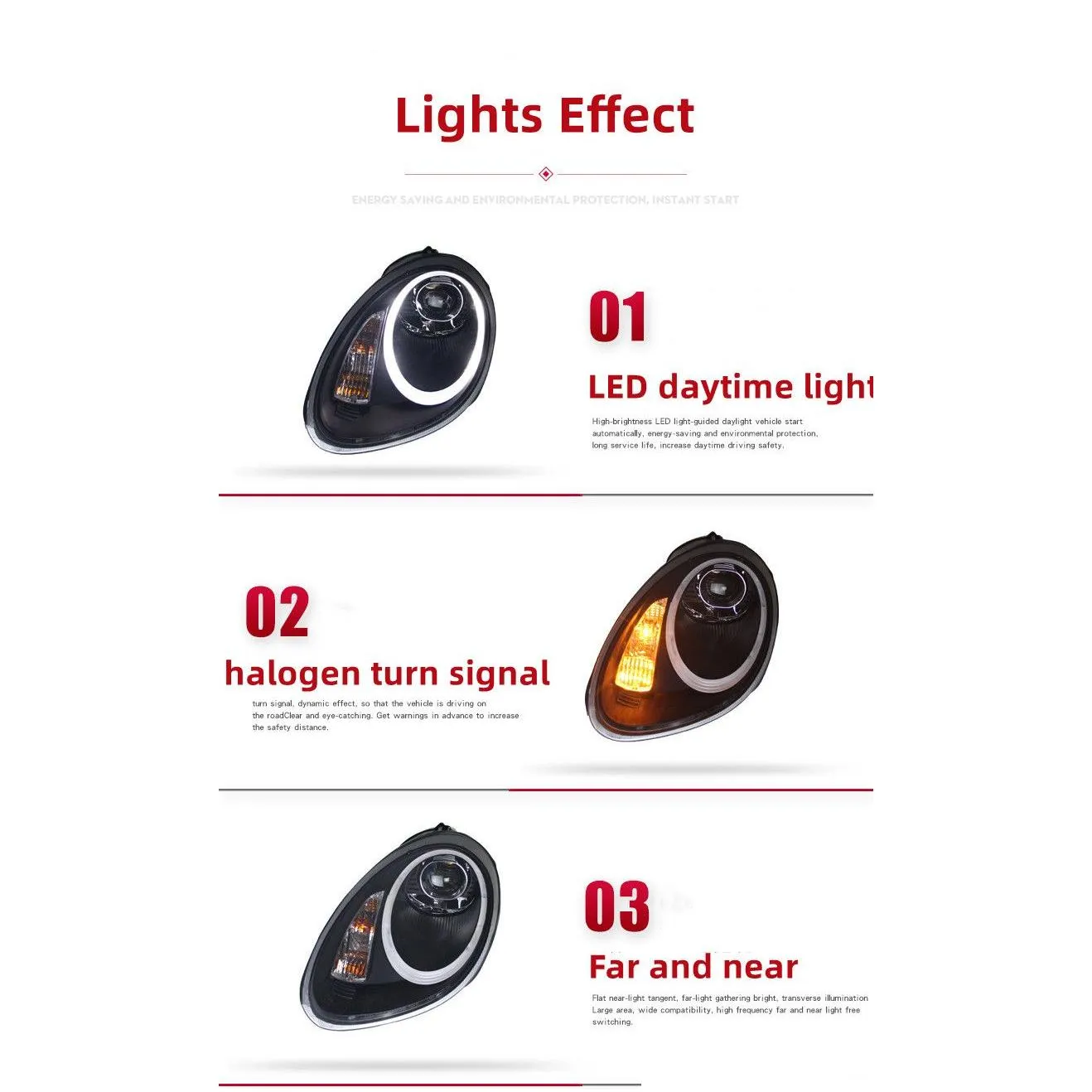 Headlight Assembly For Porsche Head Lamp Boxster 987.1 2004-2009 Cayman Upgrade LED Daytime Running Light Lens