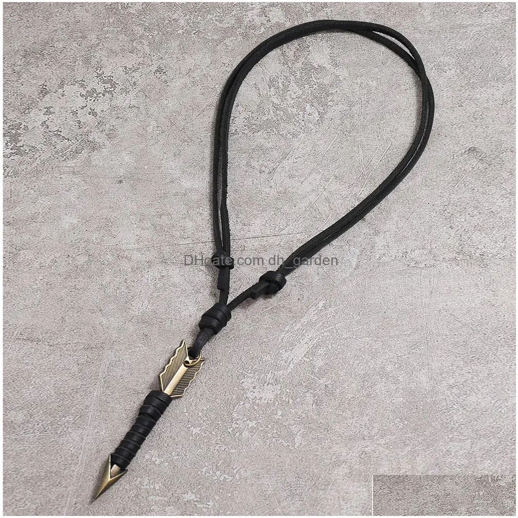 Pendant Necklaces Adjustable Leather Chain Necklaces Weave Bow Arrow Necklace Pendant For Women Men Punk Fashion Jewelry Gif Dhgarden Dhbuy