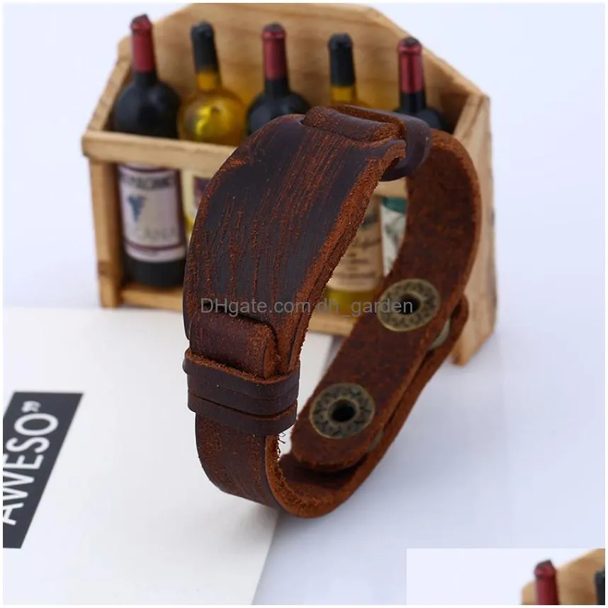 Bangle Button Adjustable Leather Bangle Cuff Watch Shape Bracelet Wristand For Men Women Fashion Jewelry Drop Delivery Jewel Dhgarden Dhuyq