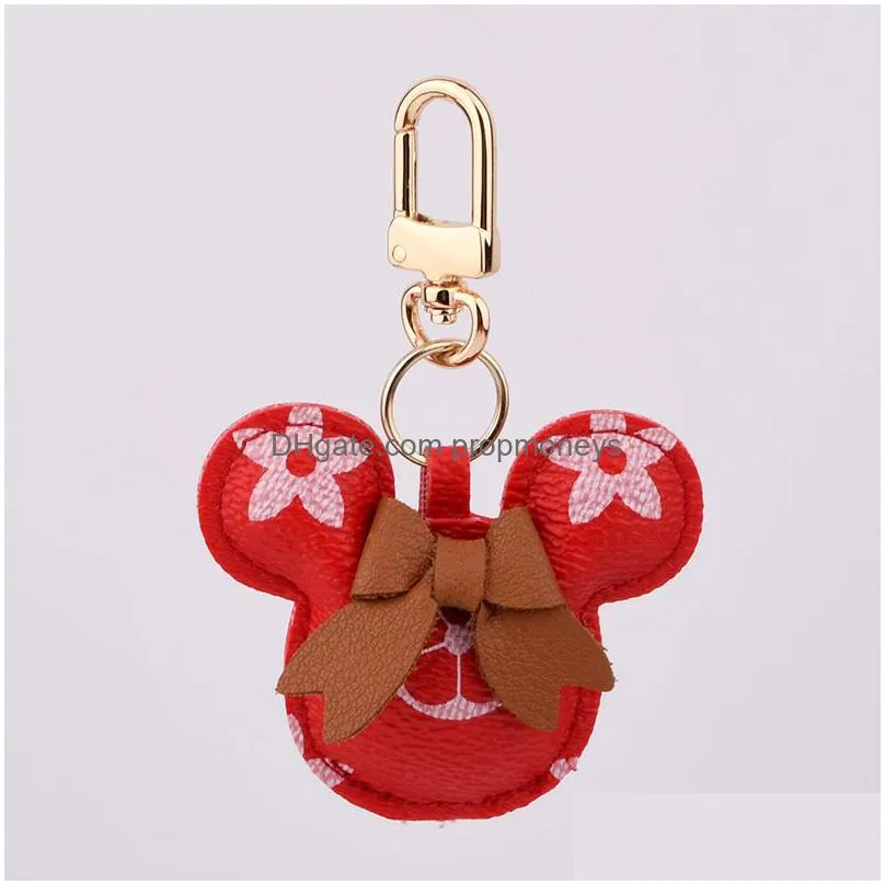 mouse design car keychain favor flower bag pendant charm jewelry keyring holder for men gift fashion pu leather animal key chain accessories